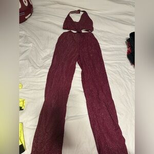 Weissman Burgundy Glitter Jumpsuit